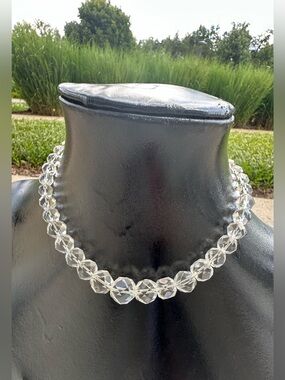 Vintage Victorian Rock Crystal Beaded with Sterling Silver Clasp 16” Necklace